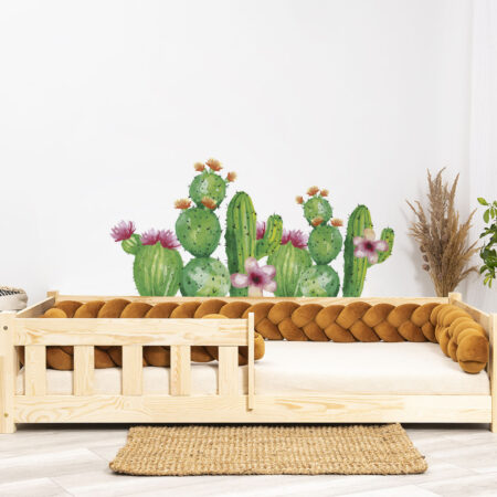 Sticker - Cactus Boho. Le lit sur la photo mesure 160X80 cm.
